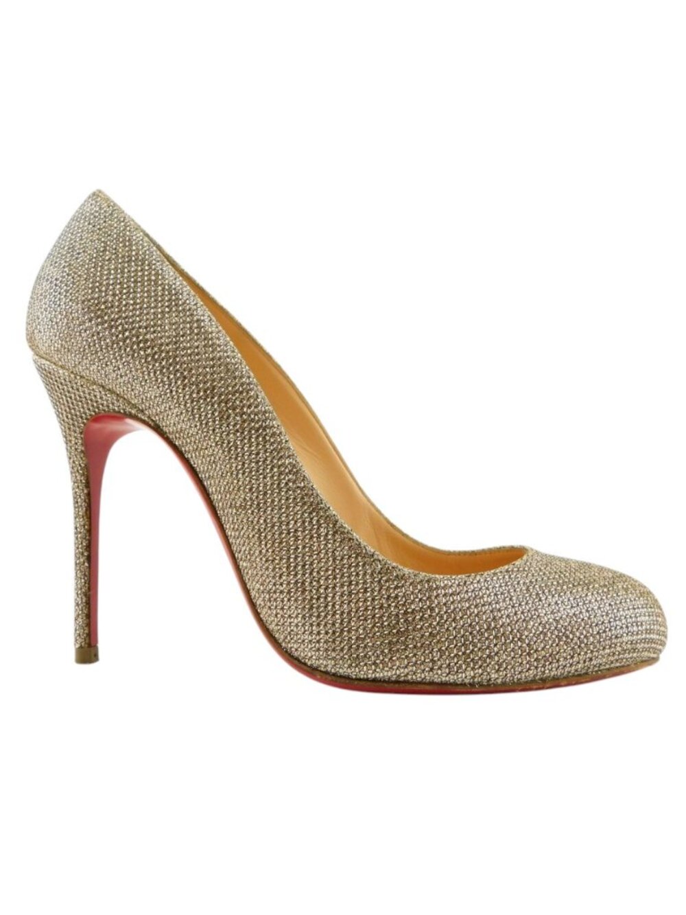 CHRISTIAN LOUBOUTIN Gold Champagne Sparkle Glitter Shimmer Lag Heel Pump 36.5